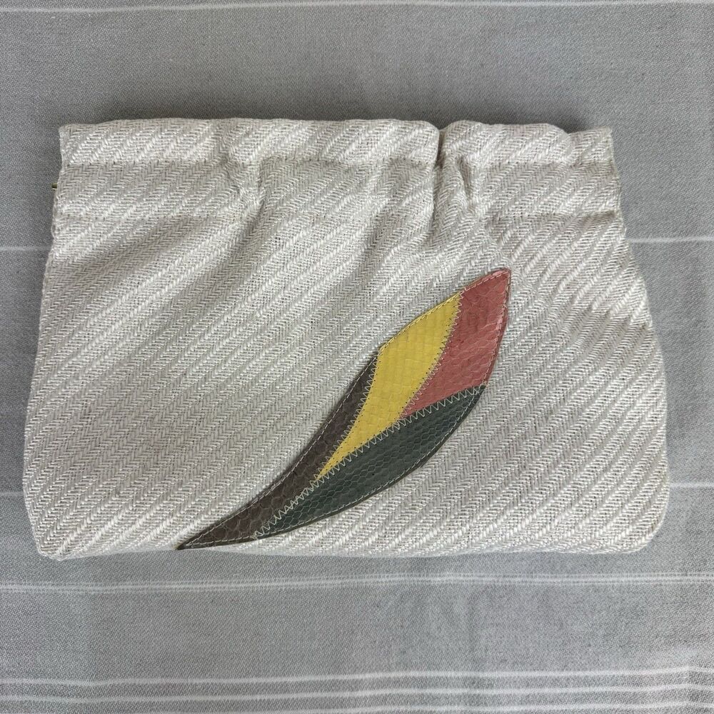 Vintage NWT Stylecraft Miami Woven Clutch Handbag Patchwork Snakeskin White